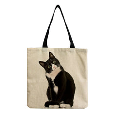 Cat Print Shopper Bag Handbag Eco Reusable Shoulder Bags