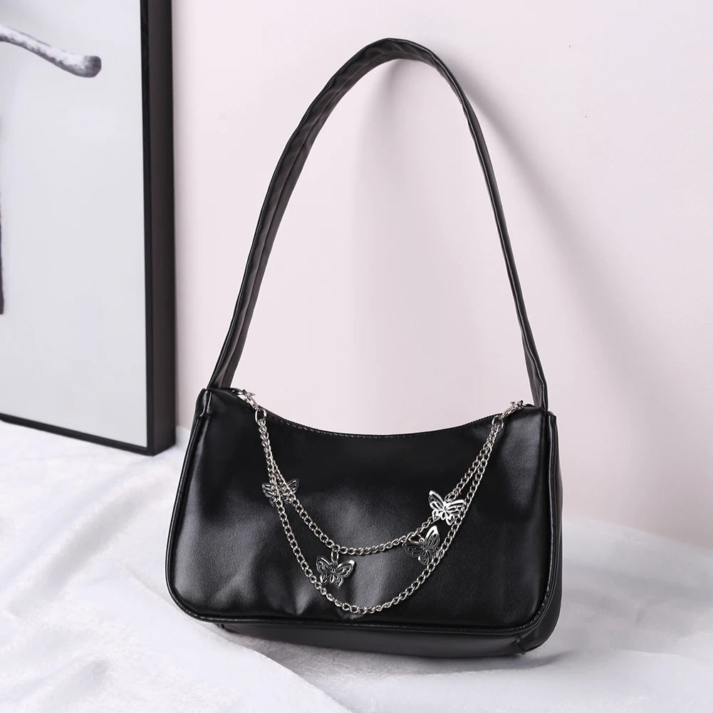 Women's PU Leather Shopper Handbag Butterfly Chain Shoulder Bag