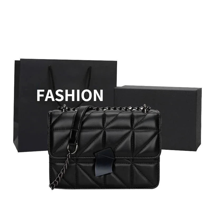 Women Rhombic PU Leather Crossbody Bag Chain Small Messenger Bag