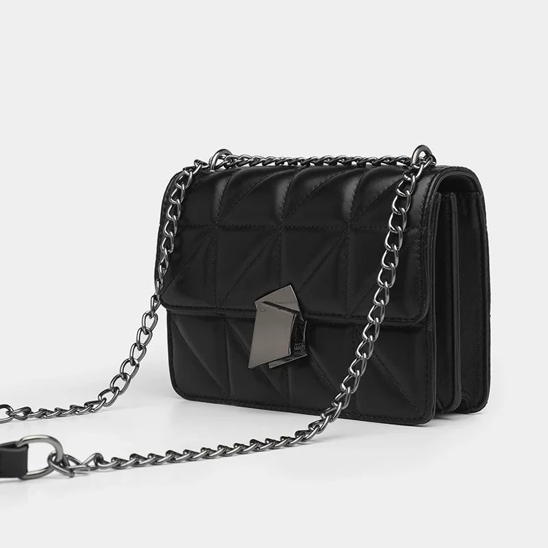 Women Rhombic PU Leather Crossbody Bag Chain Small Messenger Bag