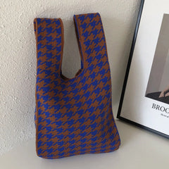 Knitted Checkerboard Check Women Bag Shoulder Woven Bag and Check Underarm Bag