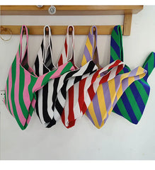 Japanese Striped Knitted Crossbody Bag for Women