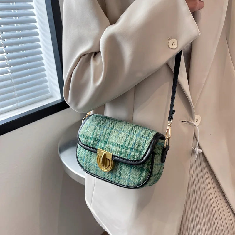 Green Plaid Houndstooth Waist Bag for Women