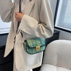 Green Plaid Houndstooth Waist Bag for Women