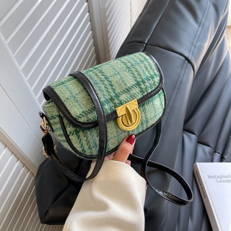 Green Plaid Houndstooth Waist Bag for Women