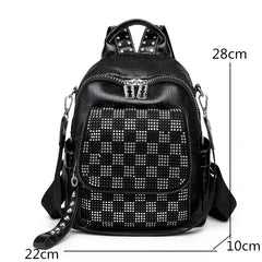 High Lattice Rivet Leather Backpack Large Capacity School Bags for Girls