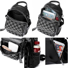 High Lattice Rivet Leather Backpack Large Capacity School Bags for Girls