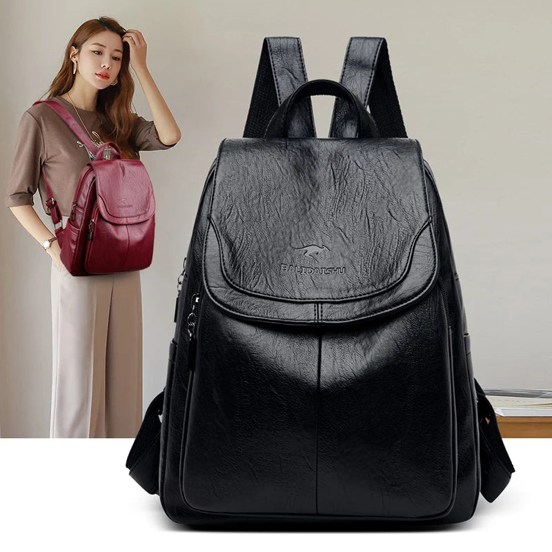 Women Multifunction Shoulder Bags High Leather School Bags for Teenage Girls