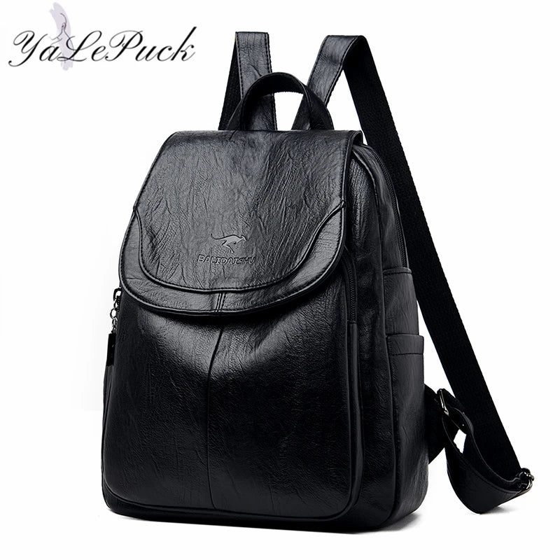 Women Multifunction Shoulder Bags High Leather School Bags for Teenage Girls