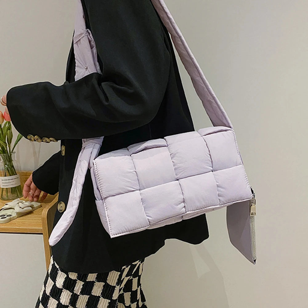 Plaid Cotton Crossbody Bag for Women Warm Soft Handbag Tote
