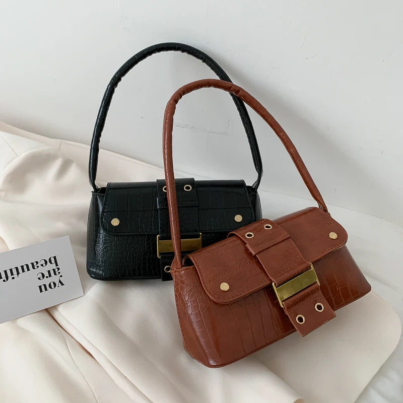 Retro Casual Ladies Totes Shoulder Bag PU Leather Underarm Bag