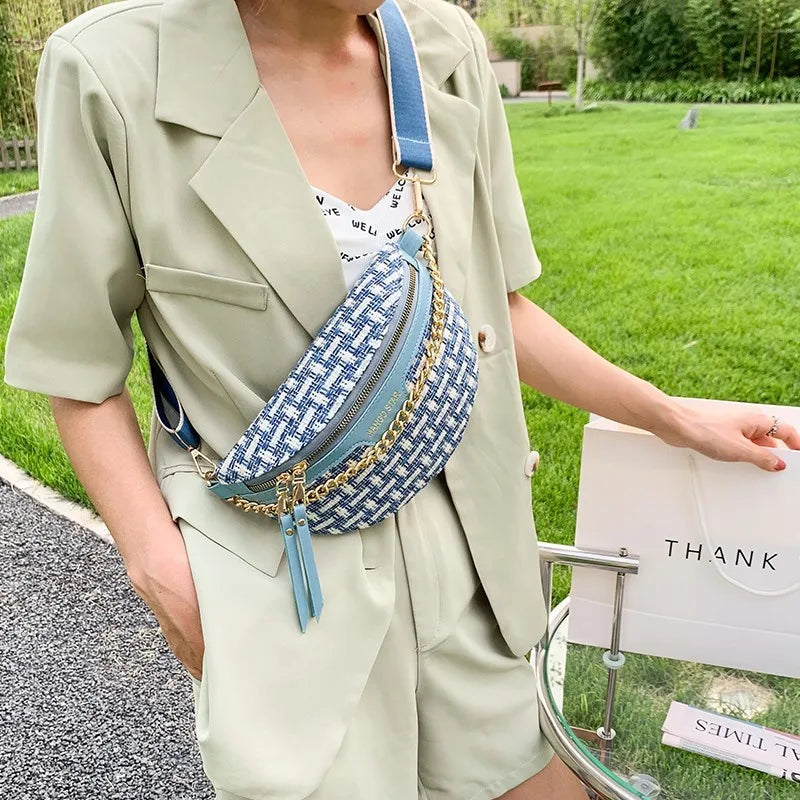 Women's Chain Fanny Pack Waist Bag Sling Shoulder Crossbody Bag