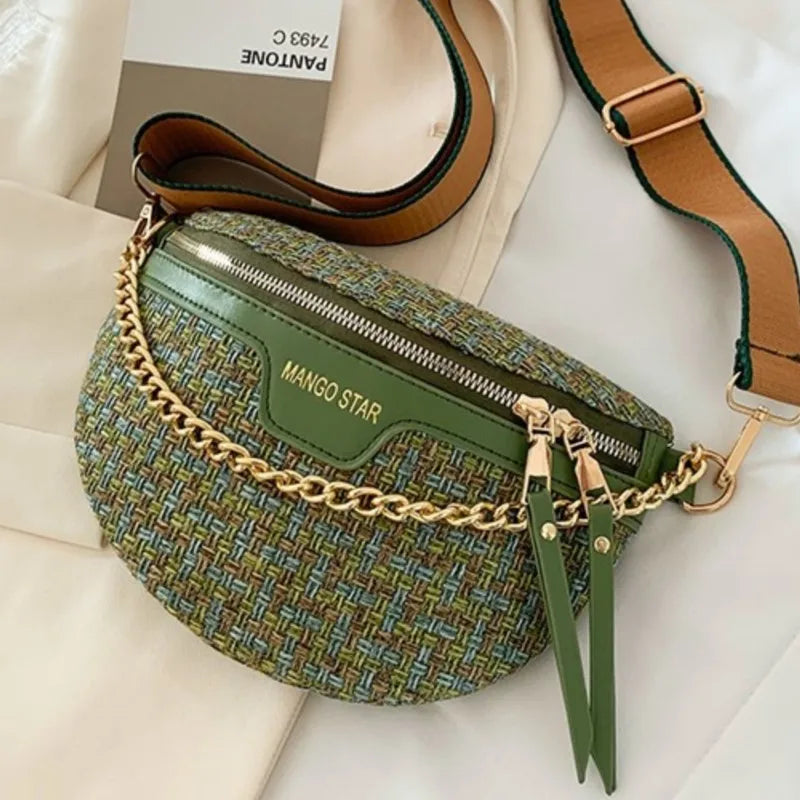 Women's Chain Fanny Pack Waist Bag Sling Shoulder Crossbody Bag