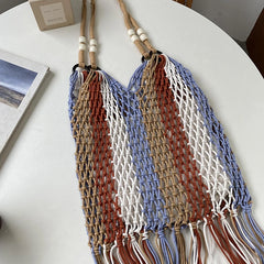 Braided Crochet Net Bag Casual Woven Beach Bucket Tote Handbag