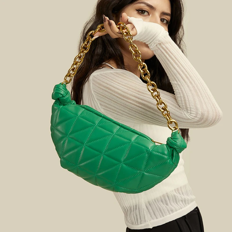 Thick Chains Women Shoulder Bags Diamond Lattice Handbags Lady Small Tote Bag