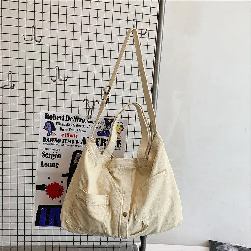 Canvas Shoulder Bag for Women Messenger Handbag Solid Crossbody Bag