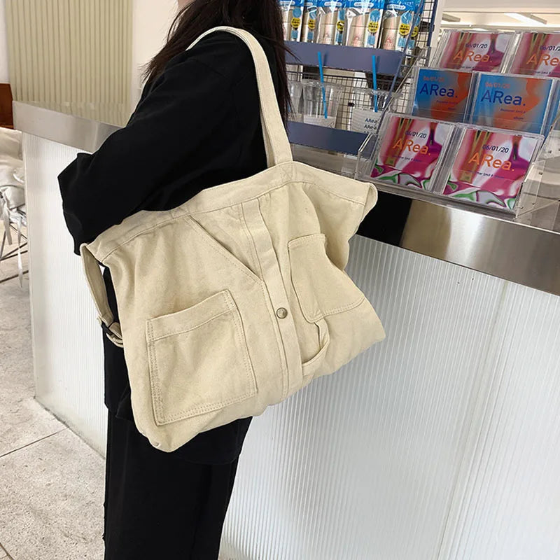 Canvas Shoulder Bag for Women Messenger Handbag Solid Crossbody Bag