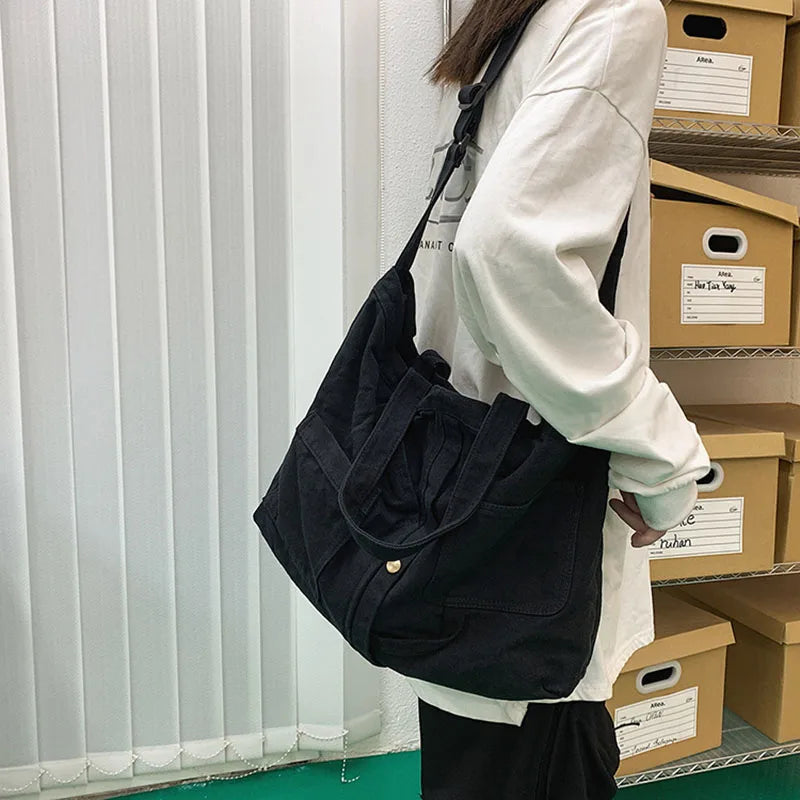 Canvas Shoulder Bag for Women Messenger Handbag Solid Crossbody Bag