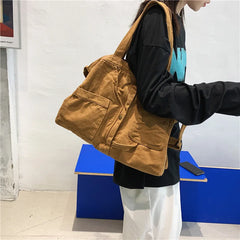 Canvas Shoulder Bag for Women Messenger Handbag Solid Crossbody Bag