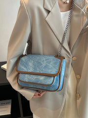 Contrast Denim Crossbody Bag for Women