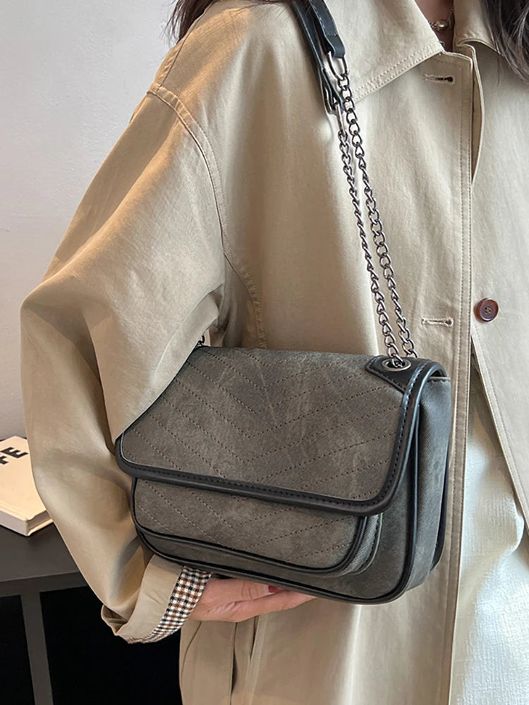 Contrast Denim Crossbody Bag for Women