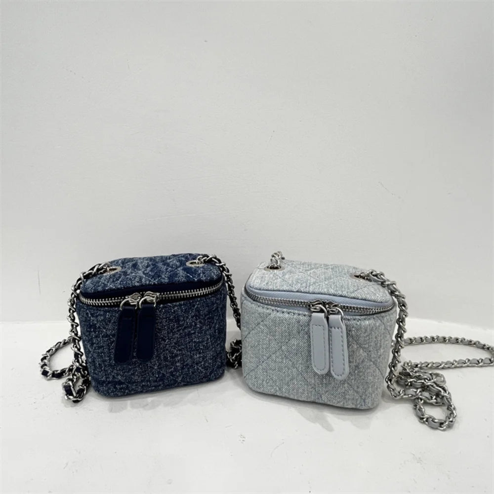 Mini Denim Shoulder Bag for Women, Small Lipstick Coins Box Bag
