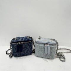 Mini Denim Shoulder Bag for Women, Small Lipstick Coins Box Bag
