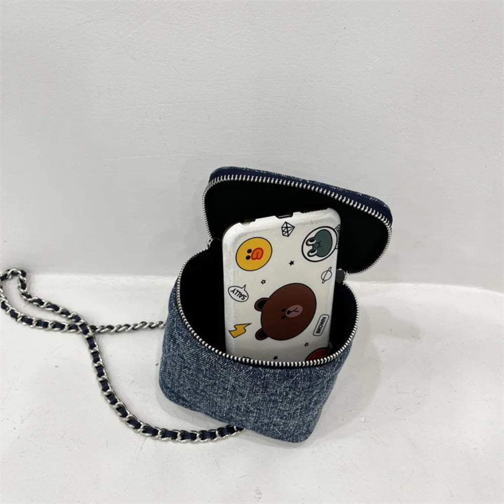 Mini Denim Shoulder Bag for Women, Small Lipstick Coins Box Bag