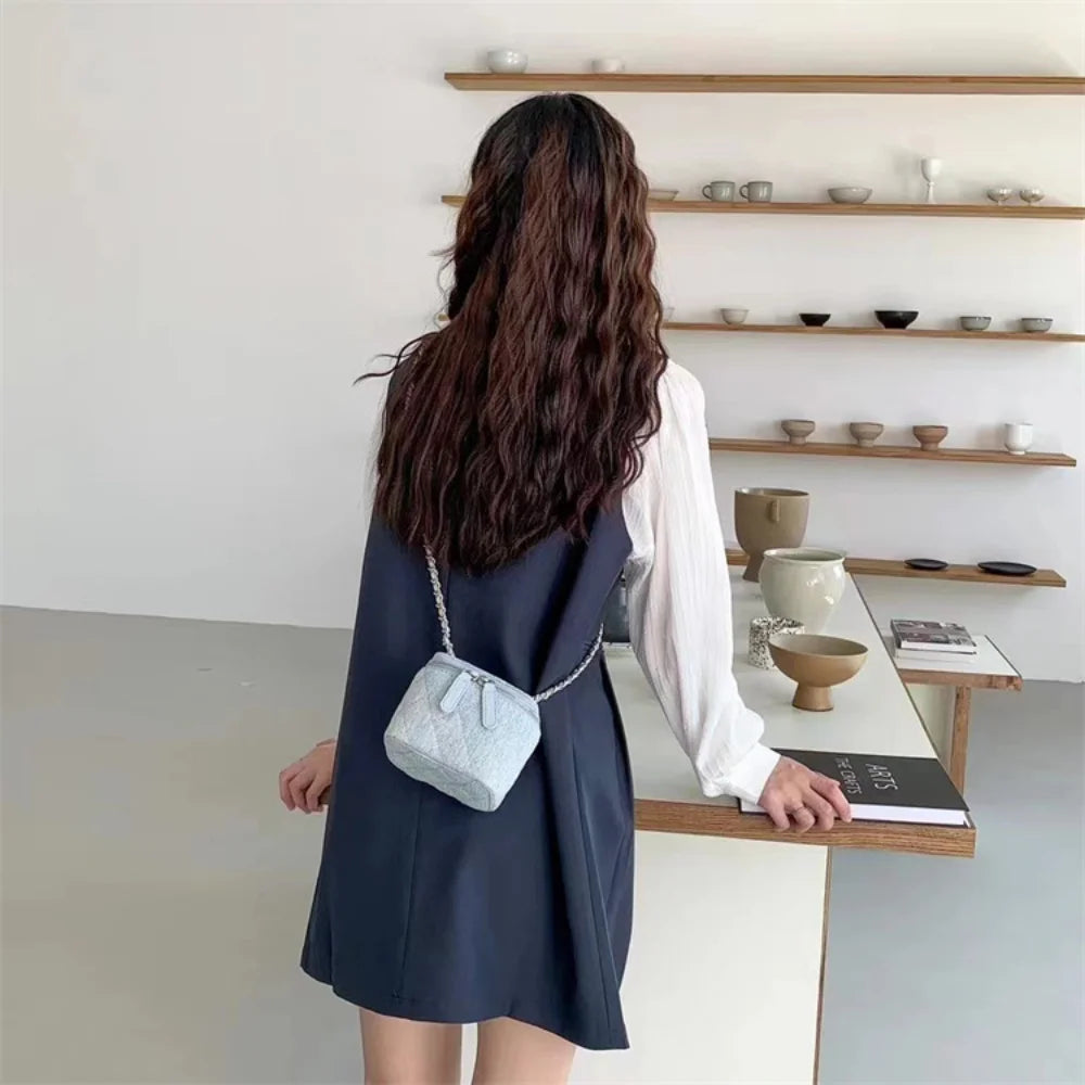 Mini Denim Shoulder Bag for Women, Small Lipstick Coins Box Bag