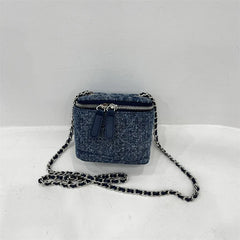 Mini Denim Shoulder Bag for Women, Small Lipstick Coins Box Bag