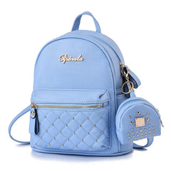 High Women Backpack Leather Shoulder Bags Rivets Light School Bags for Girls