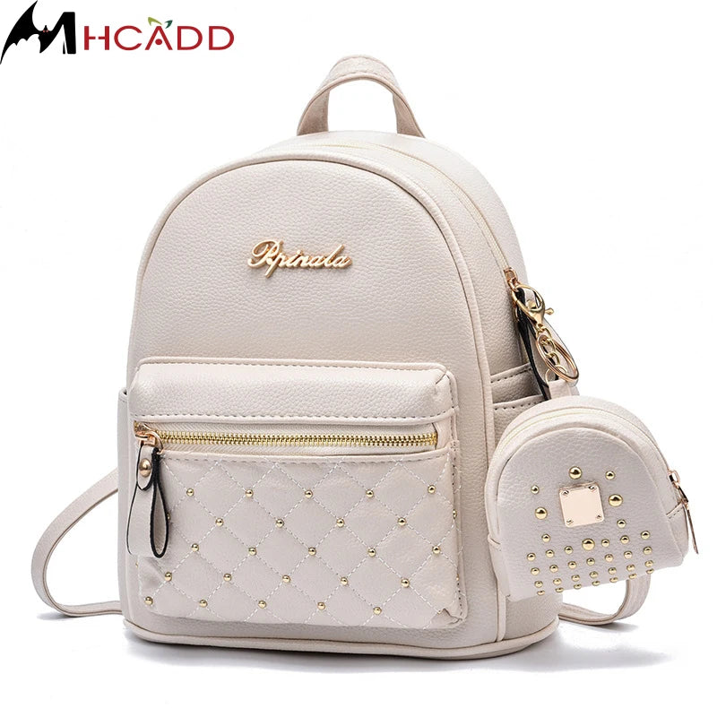 High Women Backpack Leather Shoulder Bags Rivets Light School Bags for Girls