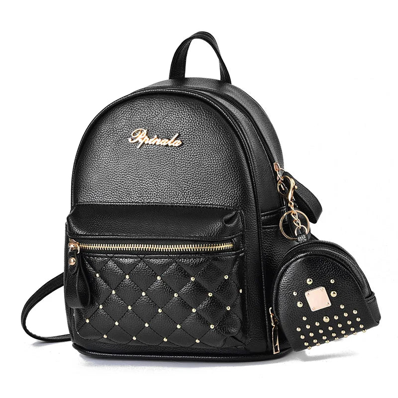 High Women Backpack Leather Shoulder Bags Rivets Light School Bags for Girls