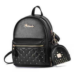 High Women Backpack Leather Shoulder Bags Rivets Light School Bags for Girls
