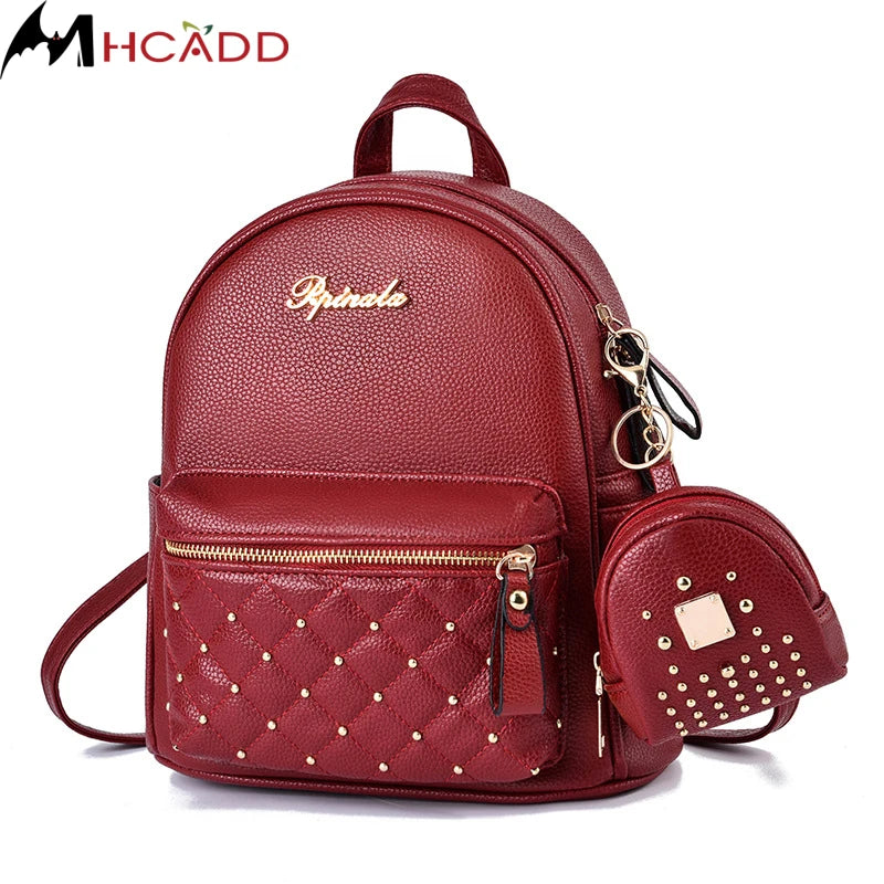 High Women Backpack Leather Shoulder Bags Rivets Light School Bags for Girls