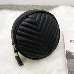 Round Leather Crossbody Bag with Tassel - Women's Shoulder Handbag