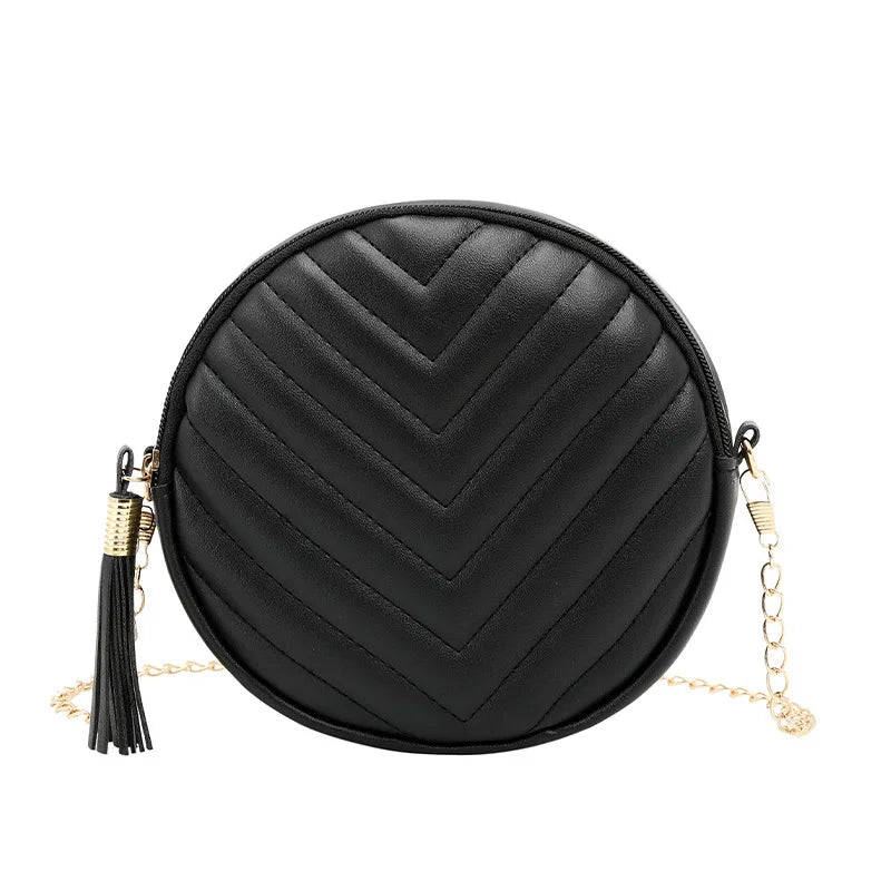 Round Leather Crossbody Bag with Tassel