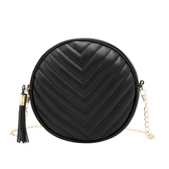 Round Leather Crossbody Bag with Tassel