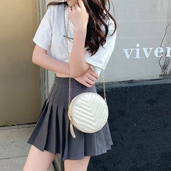 Round Leather Crossbody Bag with Tassel
