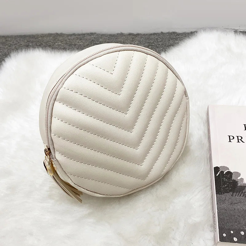 Round Leather Crossbody Bag with Tassel