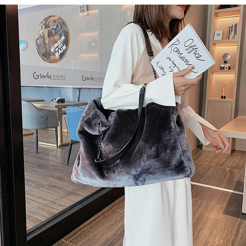 Faux Fur Tote Handbag Winter Shopper Ladies Shoulder Bag Plush Female Top Handle