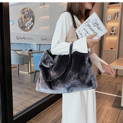Faux Fur Tote Handbag Winter Shopper Ladies Shoulder Bag Plush Female Top Handle