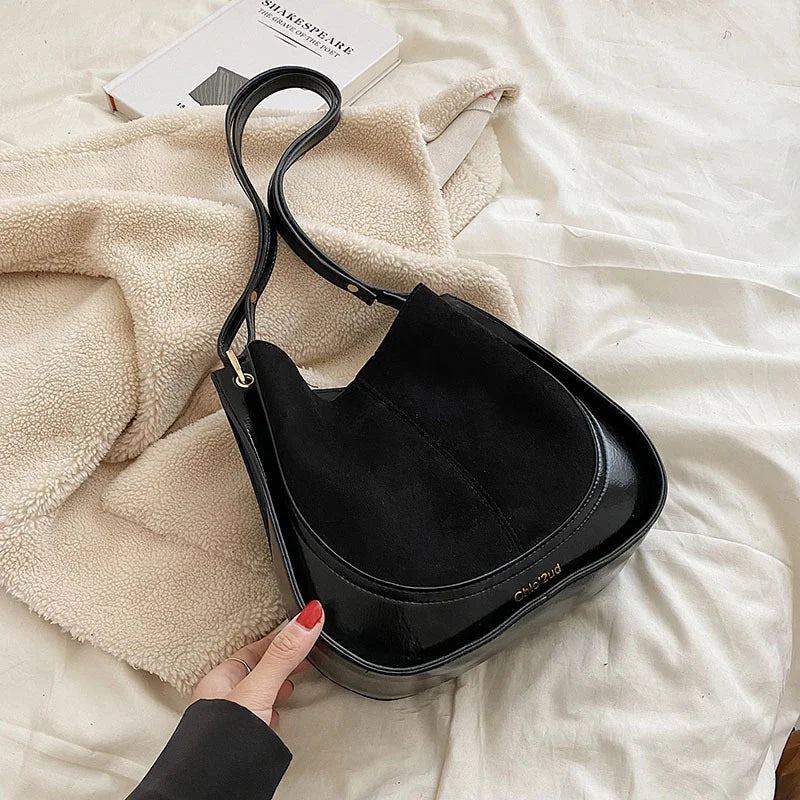 Vintage Patchwork Faux Suede Shoulder Bag