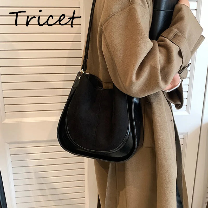 Vintage Patchwork Faux Suede Shoulder Bag