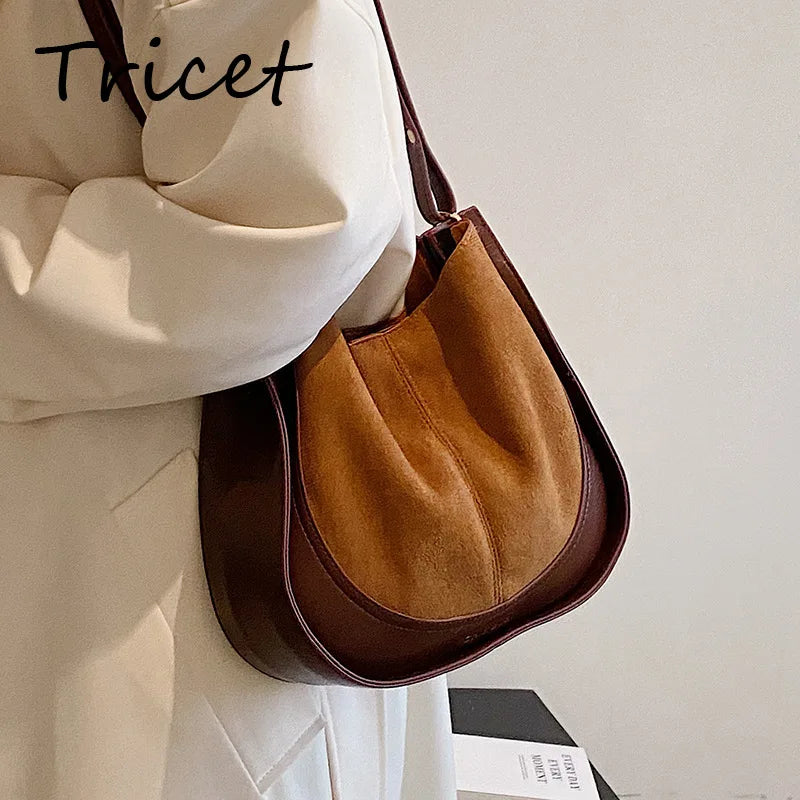 Vintage Patchwork Faux Suede Shoulder Bag