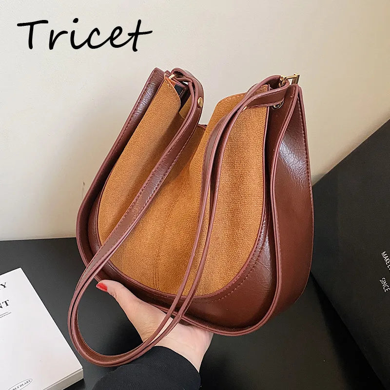 Vintage Patchwork Faux Suede Shoulder Bag