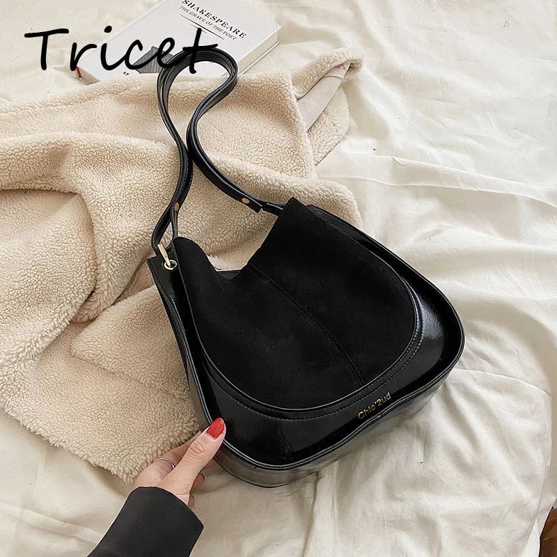 Vintage Patchwork Faux Suede Shoulder Bag
