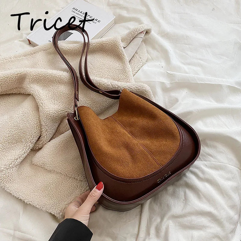 Vintage Patchwork Faux Suede Shoulder Bag