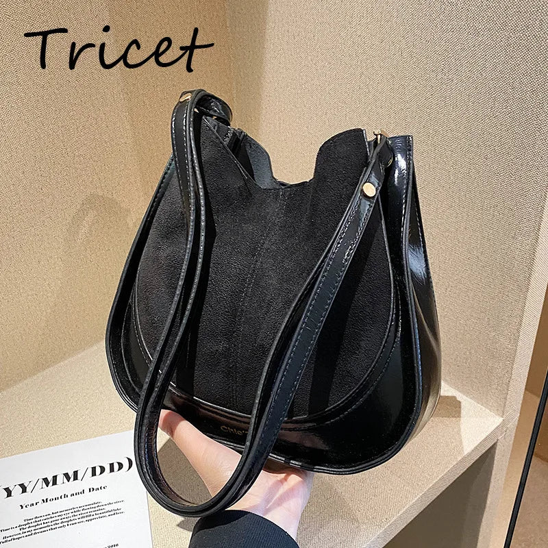 Vintage Patchwork Faux Suede Shoulder Bag