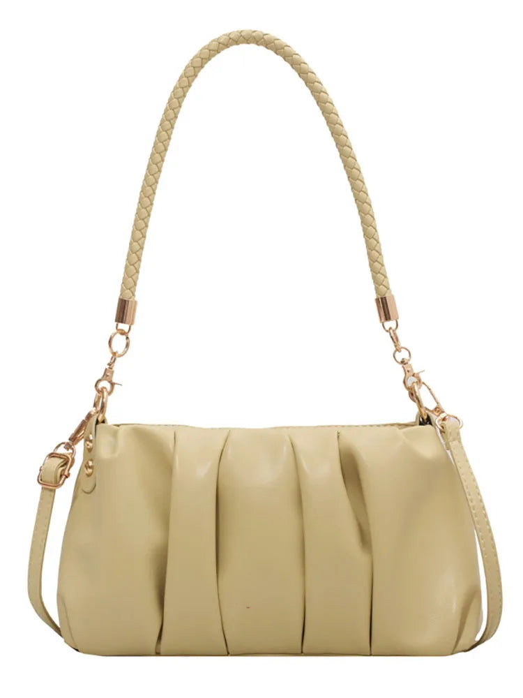 Fold Women's Bag Pu Leather Solid Underarm Shoulder Bags Handbag Female Tote